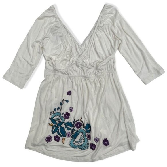 LIVE WITH LOVE Y2K BOHO Floral Hipster Embroidered White Long‎ Top - Picture 5 of 8